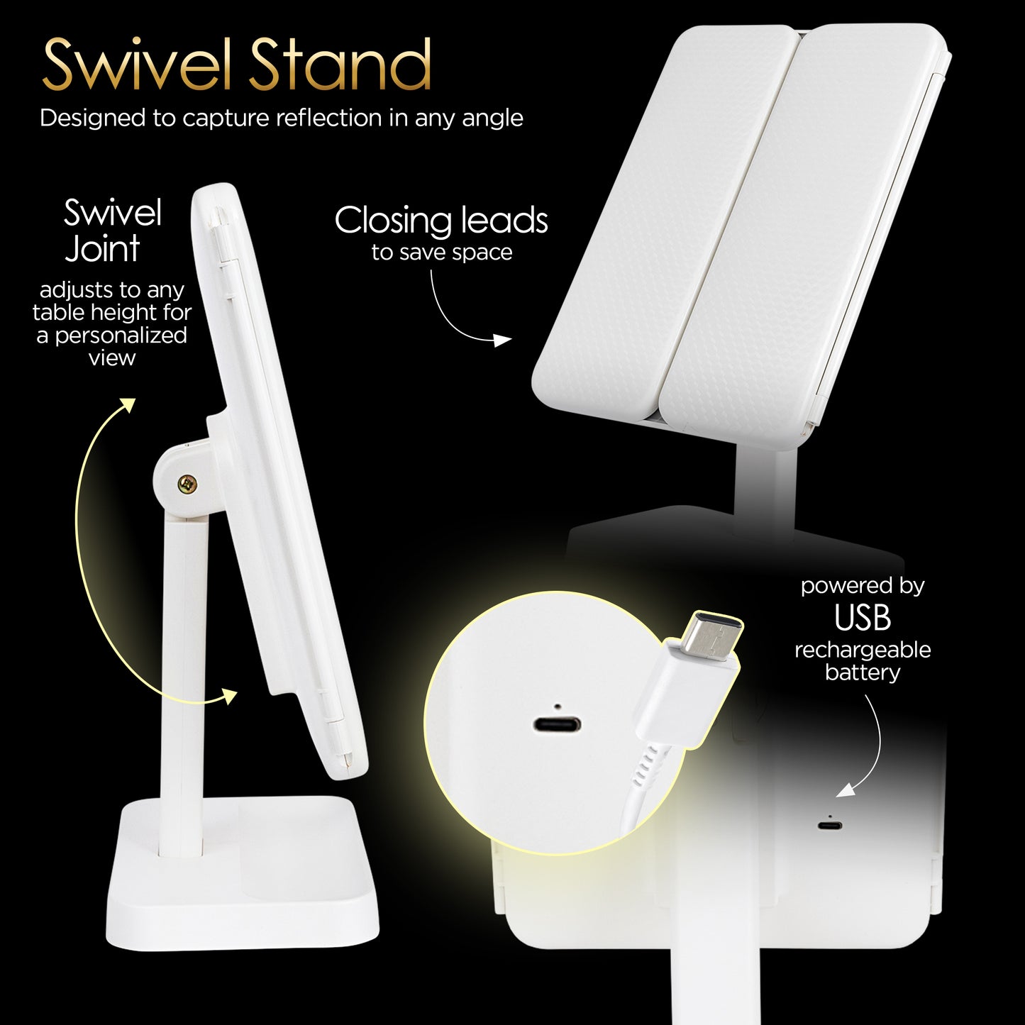 Tri-Fold LED Lighted Makeup Mirror with Stand